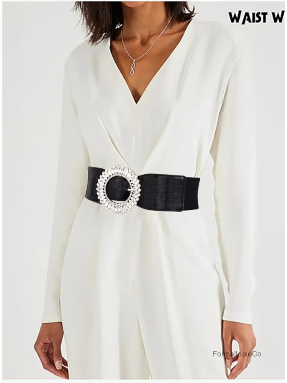 Rhinestone Thick Elastic Waist Belt for Dresses Faux Leather